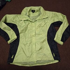 The Weather Co Women's Size Small Parka Jacket With Hidden Hood Lime Green/Navy